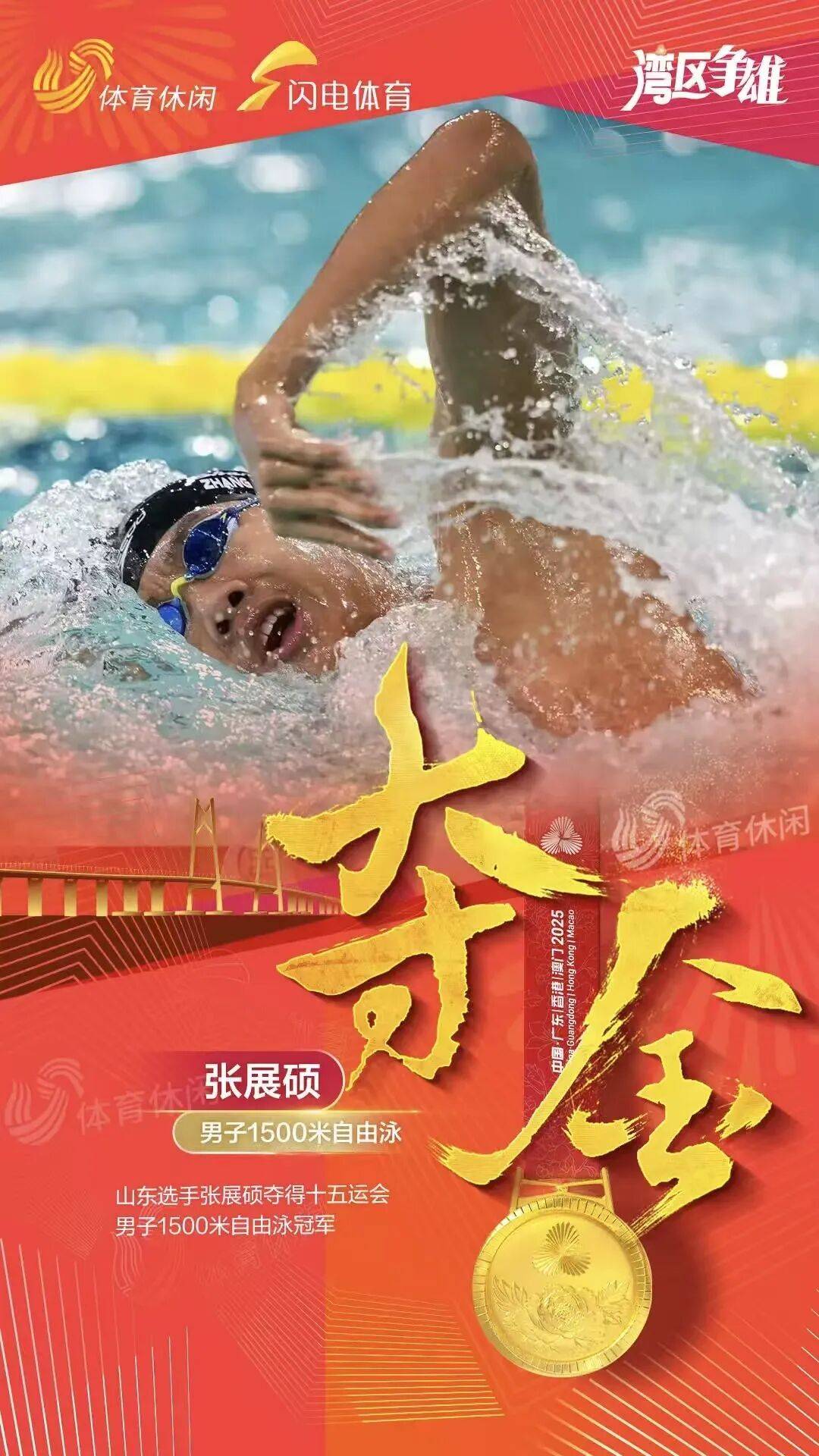2026世界杯美加墨世界杯_游泳第六金！张展硕1500米自由泳夺冠2026世界杯美加墨世界杯，夺得个人第五金